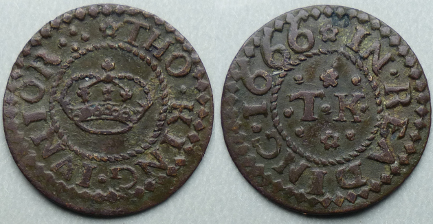 Reading, Tho King Junior 1666 farthing